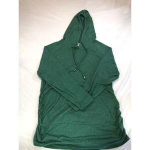 Ginkana Womens XL Green Ruched Side Long Sleeve Hooded Top Kangaroo Pocket